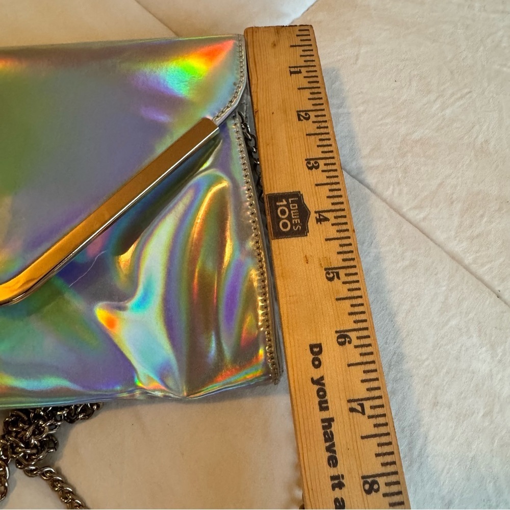 Holographic Clutch | Silver Chain Strap | Shiny Envelope Purse | Party Handbag - Picture 6 of 7